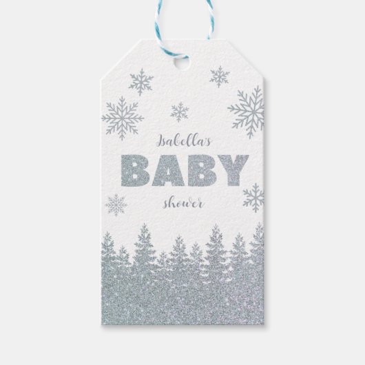 Winter Wonderland Glitter Baby shower Cadeaulabel (Voorkant)
