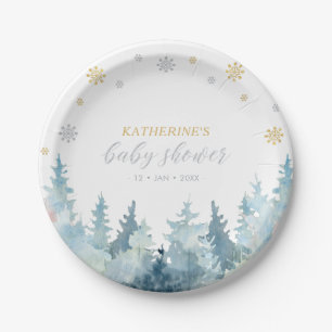 Winter Wonderland Goud & Zilver Sneeuw Baby Shower Papieren Bordje