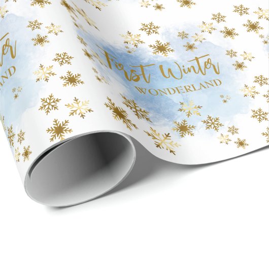 Winter Wonderland Gouden Sneeuwvlokken Cadeaupapier (Rol Hoek)