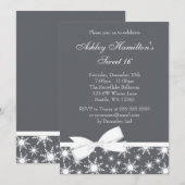 Winter Wonderland Gray Snowflake Bow Sweet 16 Kaart (Voorkant / Achterkant)