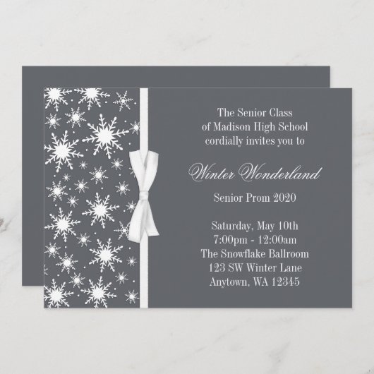 Winter Wonderland Gray Snowflakes Bow Prom Kaart (Voorkant / Achterkant)