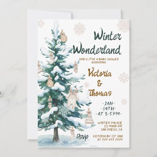 Winter Wonderland Green Neutral Baby Shower Kaart (Voorkant)