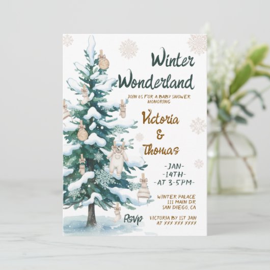 Winter Wonderland Green Neutral Baby Shower Kaart (Staand voorkant)