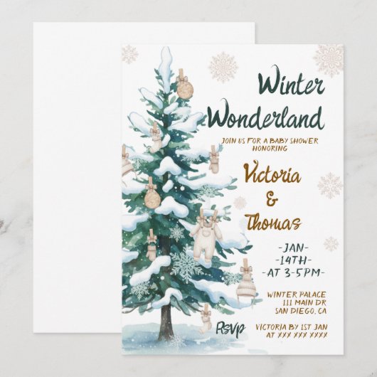 Winter Wonderland Green Neutral Baby Shower Kaart (Voorkant / Achterkant)