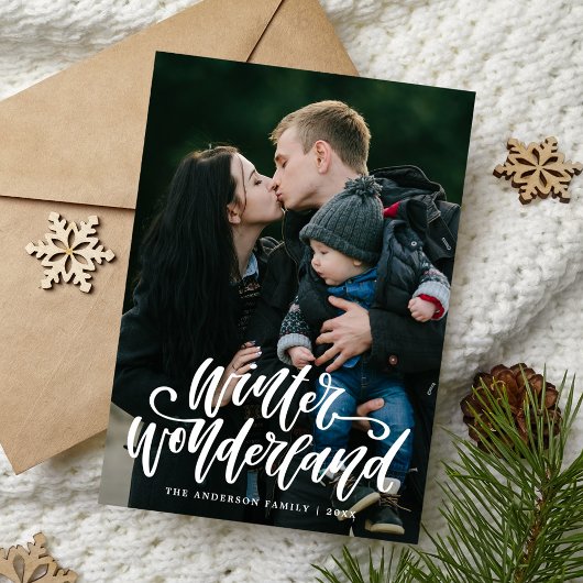 Winter Wonderland Hand-Lettered Script Foto Feestdagenkaart
