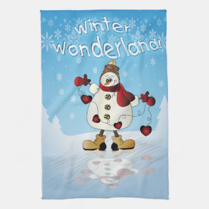 Winter Wonderland Heart Snowmen Theedoek