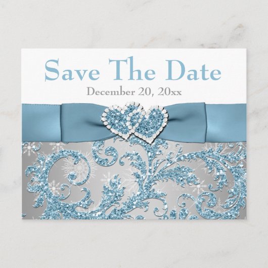 Winter Wonderland, Hearts Save the Date Briefkaart (Voorkant)