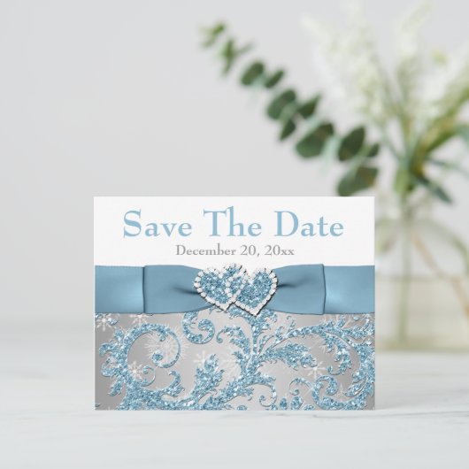 Winter Wonderland, Hearts Save the Date Briefkaart (Staand voorkant)