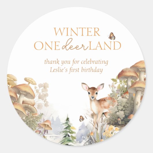 Winter Wonderland Herten Eerste Verjaardag Ronde Sticker (Voorkant)