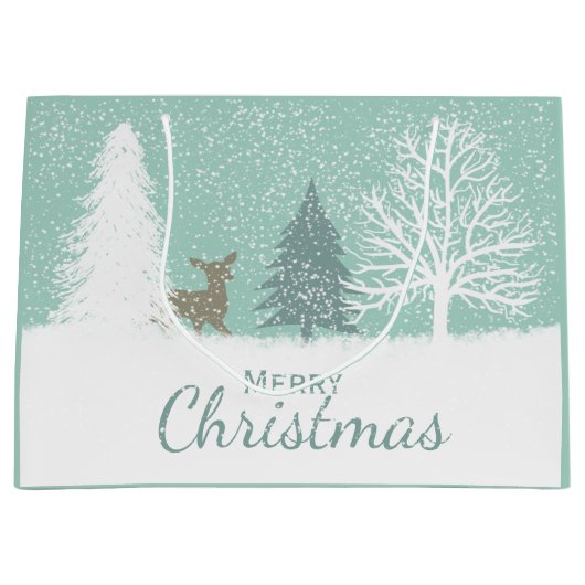 Winter Wonderland herten, sneeuwdenbomen Kerstmis Groot Cadeauzakje (Voorkant)