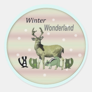 Winter Wonderland Herten Wilde Dieren Ronde Sticke Sticker