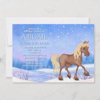 Winter Wonderland Horse and Snow Birthday Kaart
