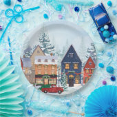 Winter wonderland huizen papieren bordje (Feest)