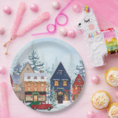 Winter wonderland huizen papieren bordje (Feest)