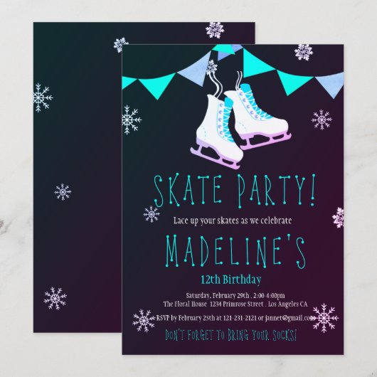 Winter Wonderland Ice Schaats Girl Chalkboard Kaart (Voorkant / Achterkant)