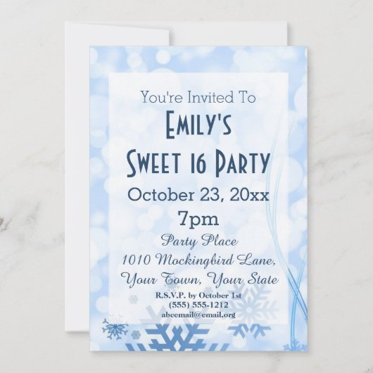 Winter Wonderland Ice Theme Blue Sweet 16 Birthday Kaart (Voorkant)