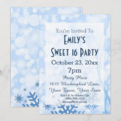 Winter Wonderland Ice Theme Blue Sweet 16 Birthday Kaart (Voorkant / Achterkant)