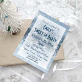 Winter Wonderland Ice Theme Blue Sweet 16 Birthday Kaart