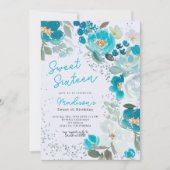 Winter Wonderland IJsblauw Bloemen Zoet Zestien Kaart (Voorkant)