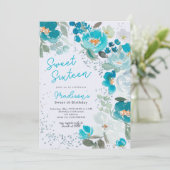 Winter Wonderland IJsblauw Bloemen Zoet Zestien Kaart (Staand voorkant)