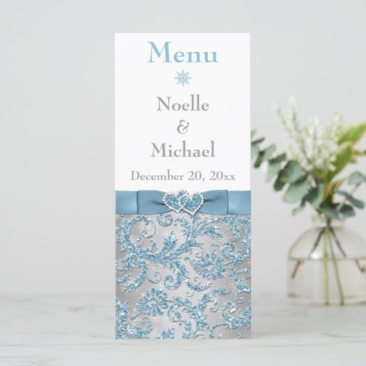 Winter Wonderland, Joined Hearts Bruiloft Menu Kaa (Staand voorkant)