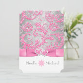 Winter Wonderland Joined Hearts Bruiloft - Roze Kaart (Staand voorkant)