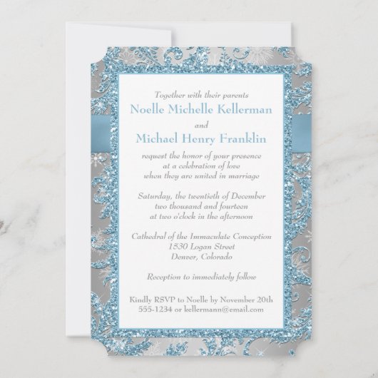 Winter Wonderland Joined Hearts Bruiloft uitnodige Kaart (Achterkant)