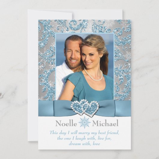 Winter Wonderland Joined Hearts FOTO Uitnodigen Kaart (Voorkant)