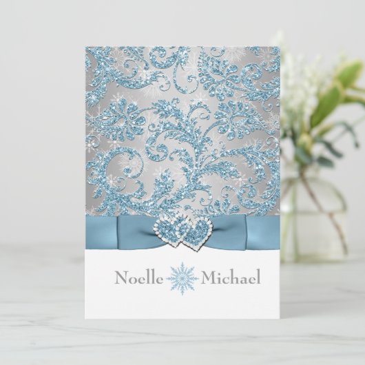 Winter Wonderland Joined Hearts Wedding Invite Kaart (Staand voorkant)