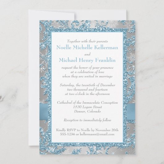 Winter Wonderland Joined Hearts Wedding Invite Kaart (Achterkant)
