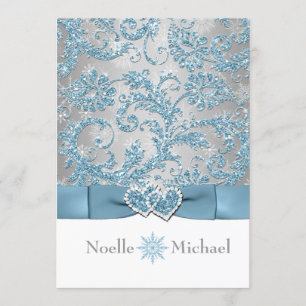 Winter Wonderland Joined Hearts Wedding Invite Kaart