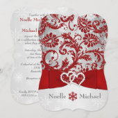 Winter Wonderland Joined Hearts Wedding Invite Red Kaart (Voorkant / Achterkant)
