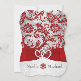 Winter Wonderland Joined Hearts Wedding Invite Red Kaart