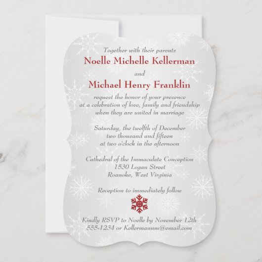Winter Wonderland Joined Hearts Wedding Invite Red Kaart (Achterkant)