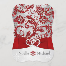 Winter Wonderland Joined Hearts Wedding Invite Red Kaart