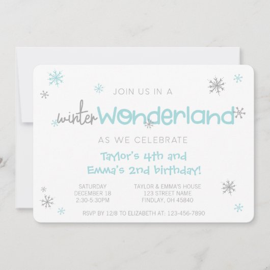 Winter Wonderland Joint Birthday Party, elke leeft Kaart (Voorkant)
