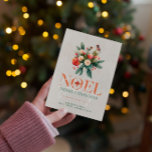 Winter Wonderland Joyful Noel Vakantie Kaart<br><div class="desc">Dit kaartontwerp is gevuld met kleur en het vrolijke Noel—Kerstbloemenboeket met twee schattige rode robijnvogels. Elegant script en serif typografie met aanpasbare tekst voor uw groeten bericht.  vibe vakantiekaart ontwerp.</div>
