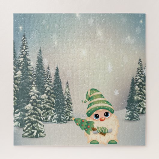 Winter Wonderland,Kabouter,Dennenboom,Bos,Sneeuw Legpuzzel (Verticaal)