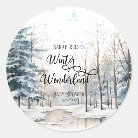Winter Wonderland Kerst Baby shower Ronde Sticker (Voorkant)
