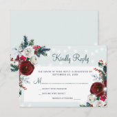 Winter wonderland Kerst rode bloemen bruiloft RSVP Kaartje (Voorkant / Achterkant)
