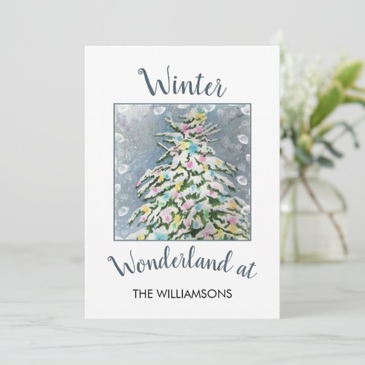 Winter Wonderland kerstboom Feestdagenkaart (Staand voorkant)