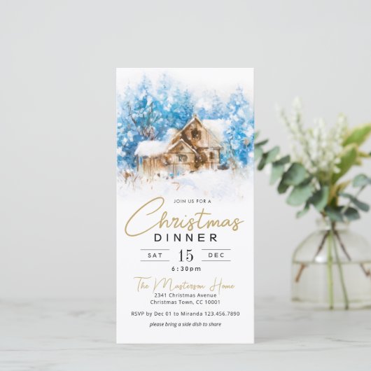 Winter Wonderland kerstdiner uitnodiging (Staand voorkant)