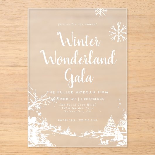 Winter Wonderland Kerstfeest Acryl Uitnodigingen (Voorkant)