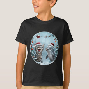 Winter Wonderland Kerstkat Dolfijn Selfie San T-shirt