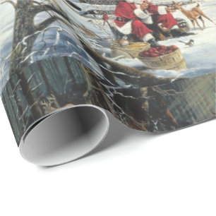 Winter Wonderland Kerstkerstman en deer Cadeaupapier