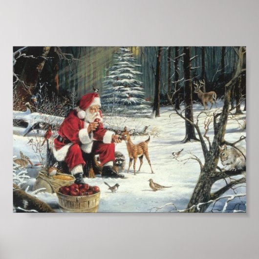Winter Wonderland Kerstkerstman en deer Poster (Voorkant)