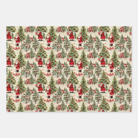 Winter Wonderland Kerstman en kerstbomen 2 Inpakpapier Vel (Voorkant 2)