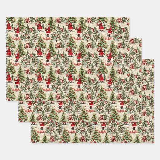 Winter Wonderland Kerstman en kerstbomen 2 Inpakpapier Vel (Set)