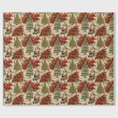 Winter Wonderland Kerstman en kerstbomen Cadeaupapier (Vlak)
