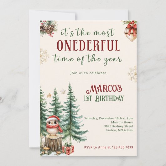 Winter Wonderland Kerstmis 1e Verjaardagsfeest Kaart (Voorkant)